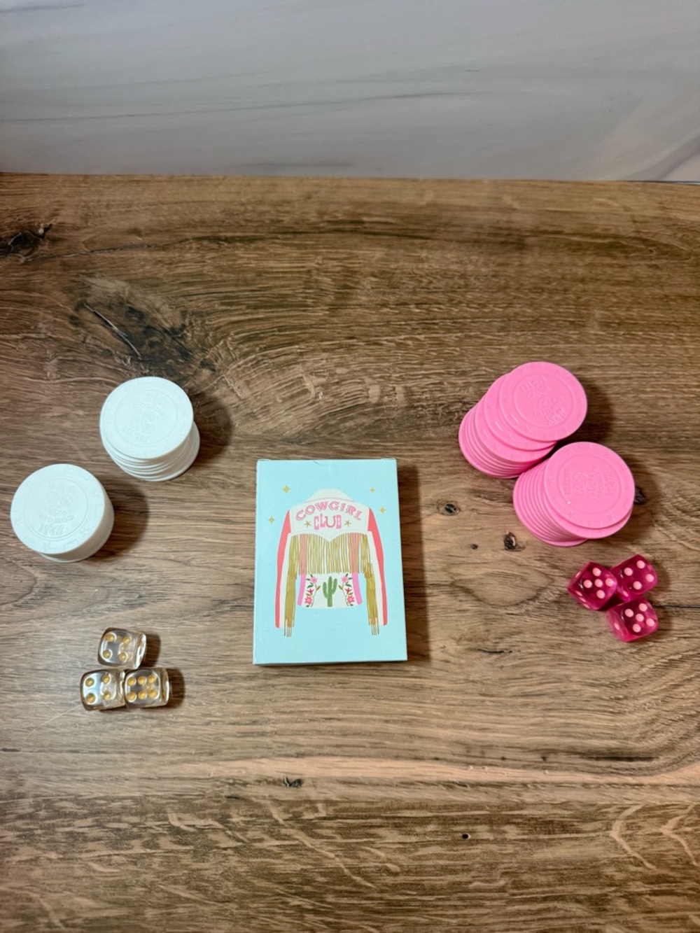 Vegas Cowgirl Game Set Cards Chips Dice Pink